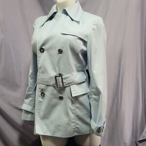 Sky Blue Double-Breasted Trench Coat